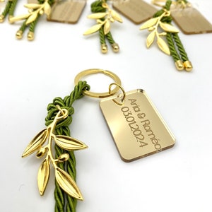 10 pcs, Personalized olive branch Wedding Favor - Wedding Favors keychain with olive branch for Guests for Guests - Mirror Tag Keychains