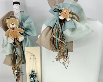Coffret Cadeau Baptême Avec Ours En Peluche Et Chapelet – Disponible En Bleu Ou Rose, Boîte Cadeau Incluse, Idéal Pour Parrain Ou Famille