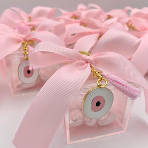 25 pcs,  Evil eye favor,  Greek bomboniera for guests, Greek baptism favors girl, pink koufeta, enamel evil eye, greek boubounieres.