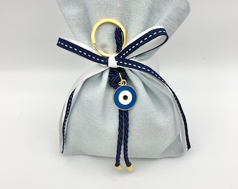 Evil eye keychain favor, Evil eye Bomboniera for Guests, Baptism favor bags for Greek Baptism, Boubouniera, Martyrika, Koufeta, 10 pcs