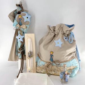 Little Prince theme Baptism set, Candles and Oil Sheet for Greek Orthodox Baptism, keepsake box, Soap and Oil Bottle COMPLETE SET