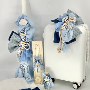 Boat baptism set- Baby boy christening navy candle - Towel set- Baptism boy set - Greek baptism set-Orthodox Baptism-Greek Christening