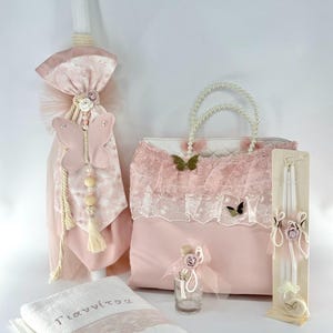 Butterfly Baptism set-Baptism girl set-Greek baptism set-Orthodox Baptism-Greek Christening-Candle Ladopana Keepsake box Oil set.