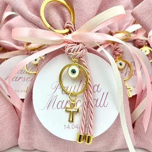 10 pezzi, portachiavi personalizzato con occhio malvagio, bomboniera per battesimo bambina, bomboniera koufeta, boubouniera greca, sacchetti per battesimo, battesimo ortodosso