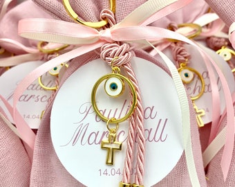 10 pcs, Personalized Evil eye keychain favor, Girl Baptism favor, koufeta bomboniera, greek boubouniera, baptism pouches, orthodox babtism