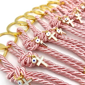 10 pcs, Keychain Baptism favors white cross and evil eye - Christening favors, Baptism martyrika, keychain martyrika