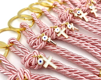 10 pcs, Keychain Baptism favors white cross and evil eye - Christening favors, Baptism martyrika, keychain martyrika