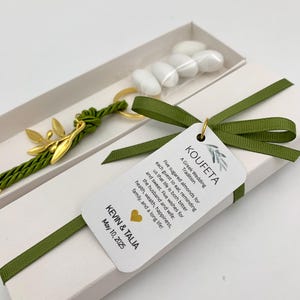 10 pezzi, portachiavi con ramo d'ulivo, boubouniere per matrimonio, boubouniere con ramo d'ulivo, bomboniere per matrimonio, bomboniera, etichetta koufeta.