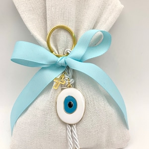 10 pcs, Greek baptism favors boy, bag Favor, keychain favor, evileye favor, koufeta, enamel evil eye, greek bomboniera, koufeta