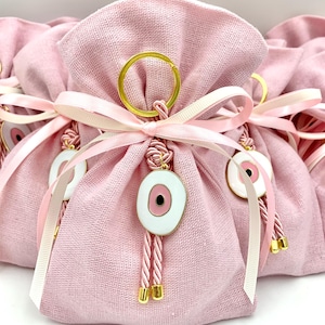 10 pezzi, portachiavi personalizzato con occhio malvagio, bomboniera per battesimo bambina, bomboniera koufeta, boubouniera greca, sacchetti per battesimo, battesimo ortodosso