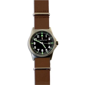 Reloj militar G10 con correa de cuero marrón. imagen 3