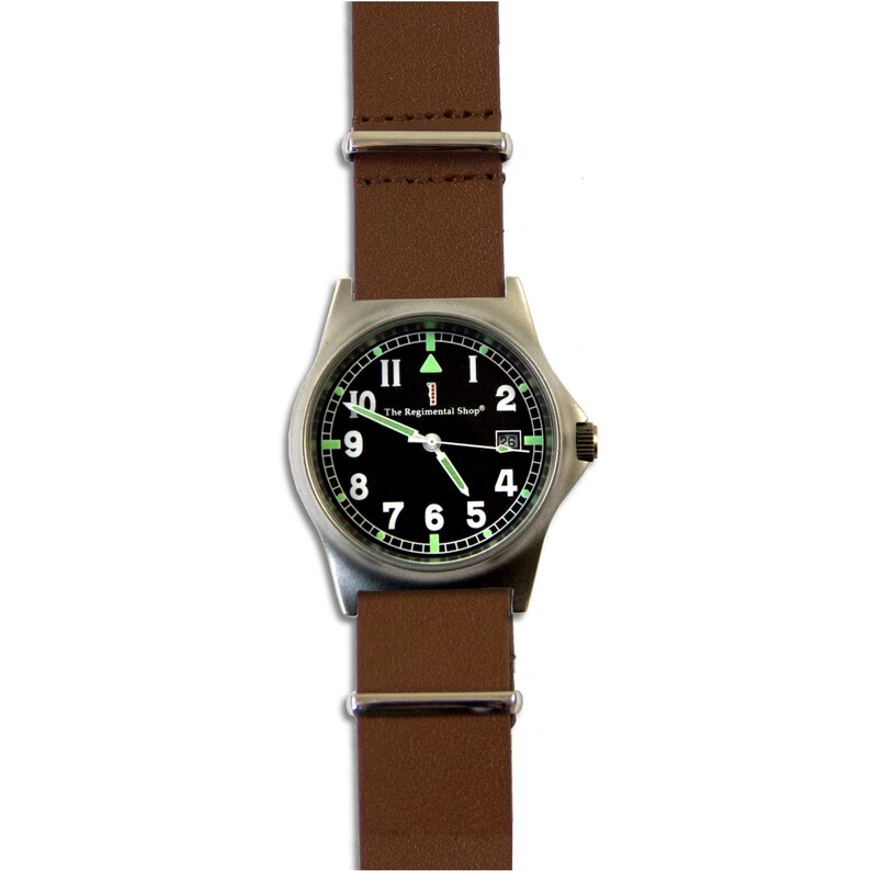 Reloj militar G10 con correa de cuero marrón. imagen 3