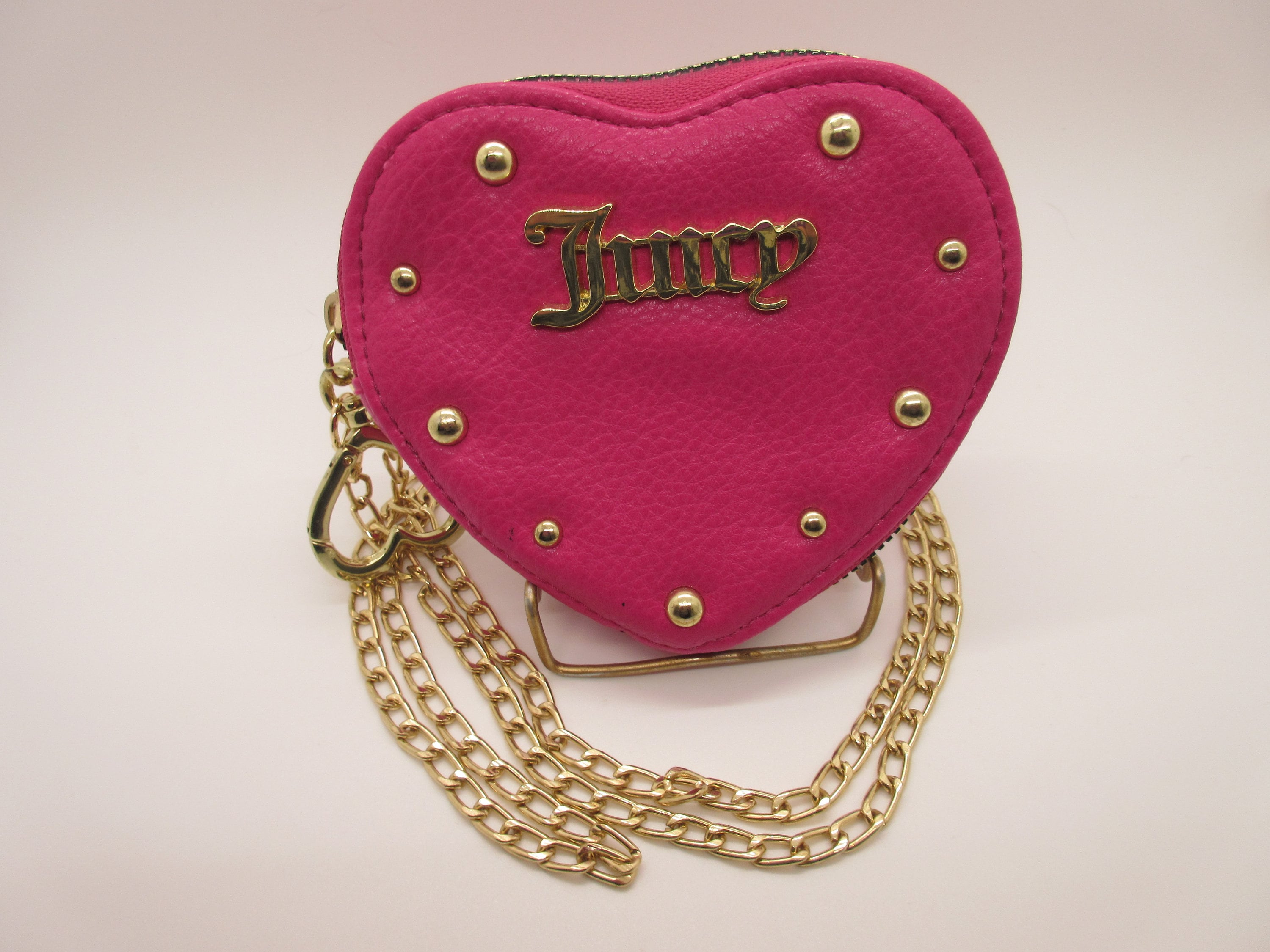 Juicy Heart Shaped Pink Crossbody Bag With Gold Chain and 