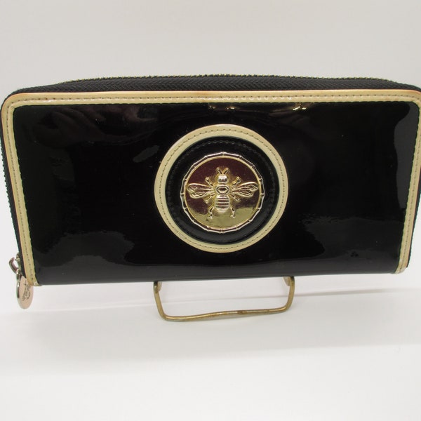 Wallet Black Patent Leather with Gold Trim 4"L X 7 1/2"W X 1"D