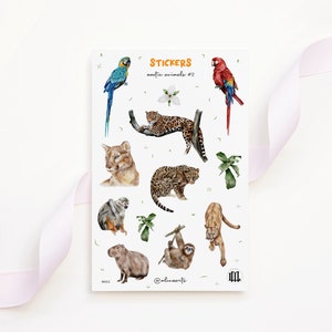 Exotische Tiere Aufkleber, Stickerbogen mit Tieren, dekorative Aufkleber Motive exotischer Tiere, Scrapbook und Bullet Journal Aufkleber