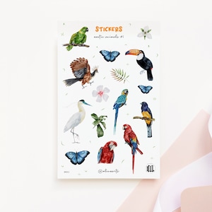 Exotic animals stickers, sticker sheets with animals, decorative stickers motifs of exotic animals, scrapbook and bullet journal stickers