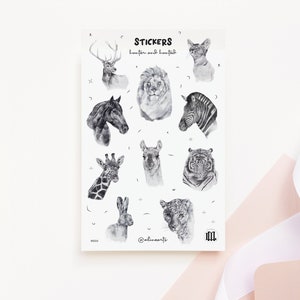 Stickerbogen, dekorative Aufkleber Motive Jagd- und Fluchttiere, Scrapbook und Bullet Journal Aufkleber