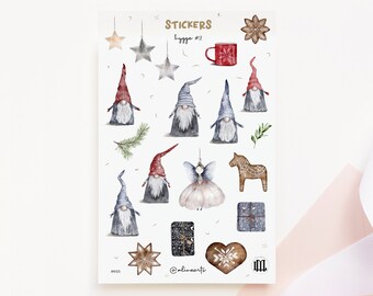 Winter Aufkleber Hygge Sticker, Zwerge Lebkuchen, Scrapbook und Bullet Journal Etiketten, dekorative Geschenkaufkleber