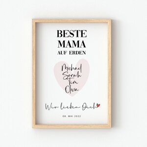 Muttertagsgeschenk Wandbild, Kunstdruck zum Muttertag, personalisiert mit Namen und Datum