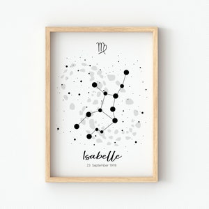 Sternzeichen Wandbild, Kunstdruck personalisiert mit Name und Geburtsdatum, Geschenk für sie und ihn, Geburtsanzeige für Kinderzimmer