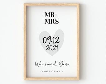 Poster Hochzeit und Verlobung, Liebe personalisiert mit Namen + Wunschdatum, Geschenk für Paare, Hochzeitsgeschenk, Jahrestag, Valentinstag