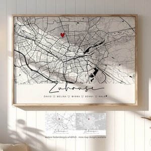 Zuhause Bild mit Koordinaten, Stadtkarten Poster Einzugsgeschenk Wohnung Hausbau, Familienbild personalisiert, Hausplakat mit Rahmen