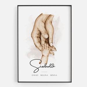 Family poster with hands, family picture, family sign with family name and names of parents and children, personalized family gift image 5