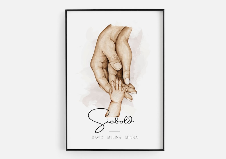 Family poster with hands, family picture, family sign with family name and names of parents and children, personalized family gift image 5