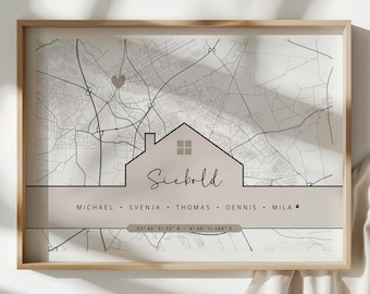 Einzugsgeschenk Hausbau, Zuhause Bild mit Koordinaten, Stadtkarten Poster, Familienbild personalisiert, Hausplakat neue Wohnung, Richtfest