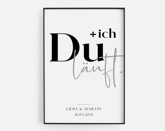 Poster - Du Ich läuft, personalisiert mit Namen und Datum, Geschenkidee für Hochzeit, Jahrestag, Valentinstag, Familie und Liebe