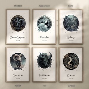 Sternzeichen Wandbild, personalisierte Illustration der Sternzeichen ...