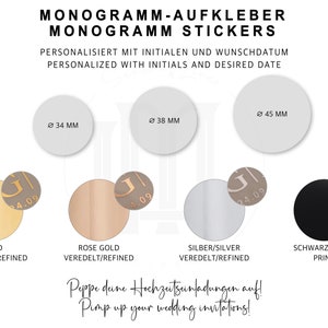 Monogramm Aufkleber, Hochzeitsaufkleber personalisiert veredelt mit Goldfolie, Initialen Etiketten Hochzeitseinladung, Gastgeschenke Sticker Bild 4