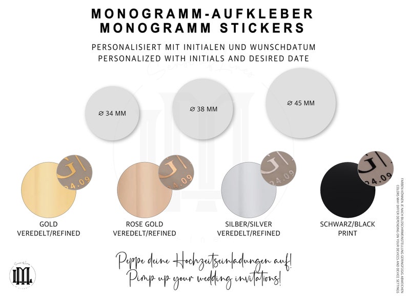 Monogramm Aufkleber, Hochzeitsaufkleber personalisiert veredelt mit Goldfolie, Initialen Etiketten Hochzeitseinladung, Gastgeschenke Sticker Bild 4