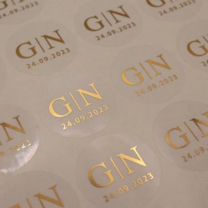 Monogramm Aufkleber, Hochzeitsaufkleber personalisiert veredelt mit Goldfolie, Initialen Etiketten Hochzeitseinladung, Gastgeschenke Sticker