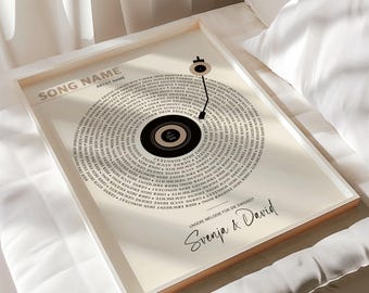 Songtext Poster personalisiert, Schallplatten-Wandbild Retro Vinyl, Musikgeschenk für Paare, Hochzeitsgeschenk, Erster Tanz Liedtext Plakat