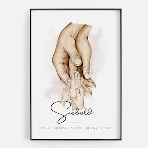 Family poster with hands, family picture, family sign with family name and names of parents and children, personalized family gift image 10