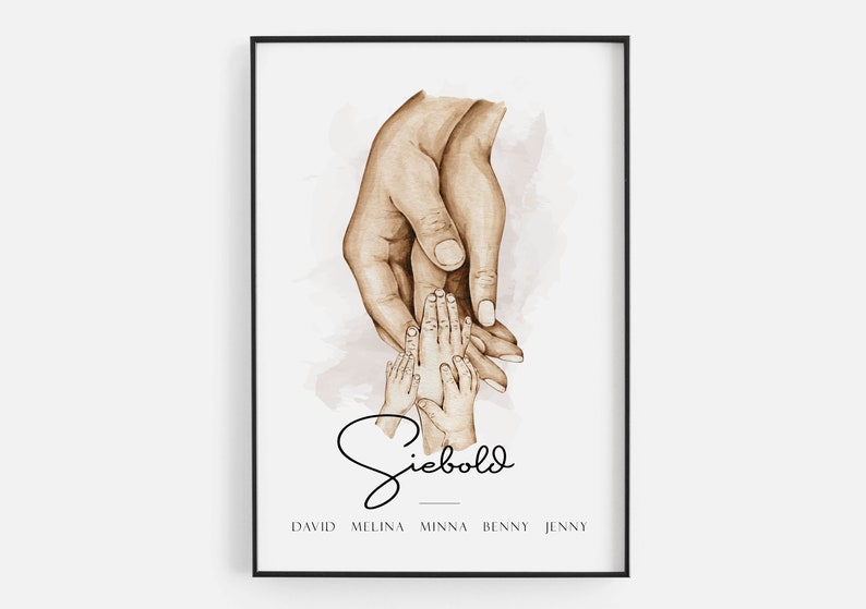 Family poster with hands, family picture, family sign with family name and names of parents and children, personalized family gift image 10