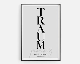 Poster TRAUMPAAR, personalisiert mit Vornamen und Datum, Geschenk zur Hochzeit, Jubiläum, Valentinstag, Geburtstag, Liebe