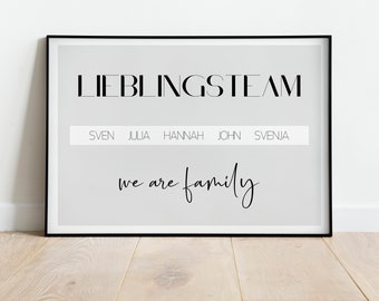 Familien-Poster, Lieblingsteam - personalisiert mit Namen, tolle Geschenkidee für die Familie