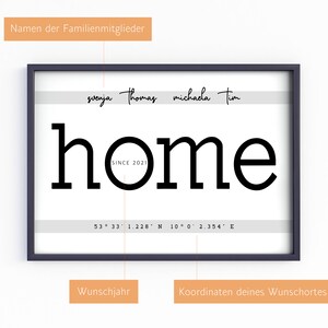 Familienposter, Familienplakat mit Namen Koordinaten Wunschjahr, Bild Familie, personalisiertes Familiengeschenk, Zuhause Wandbild image 3