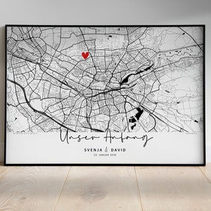 Hochzeitsgeschenk Stadtkarte, Kartenausschnitt personalisiert, Wo alles begann Koordinaten Bild, Geschenk Verlobung, Brautpaar, Jahrestag