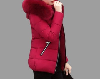 Women's Warm Detachable Faux Fur Trim and Hood Winter Puffer Jacket