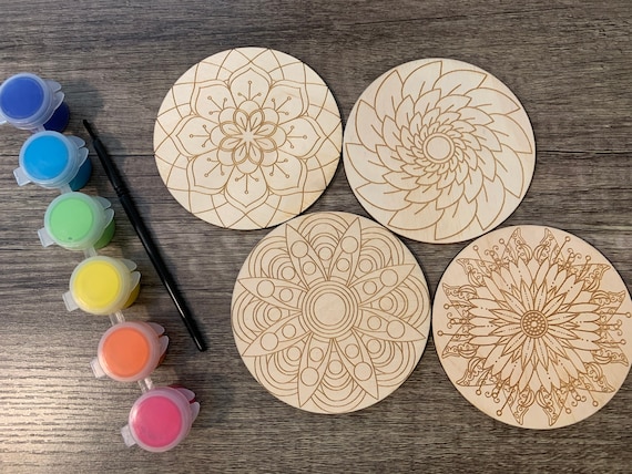 Diy Wooden Mandalas Paint Kit Diy Mandala Coaster Painting Etsy