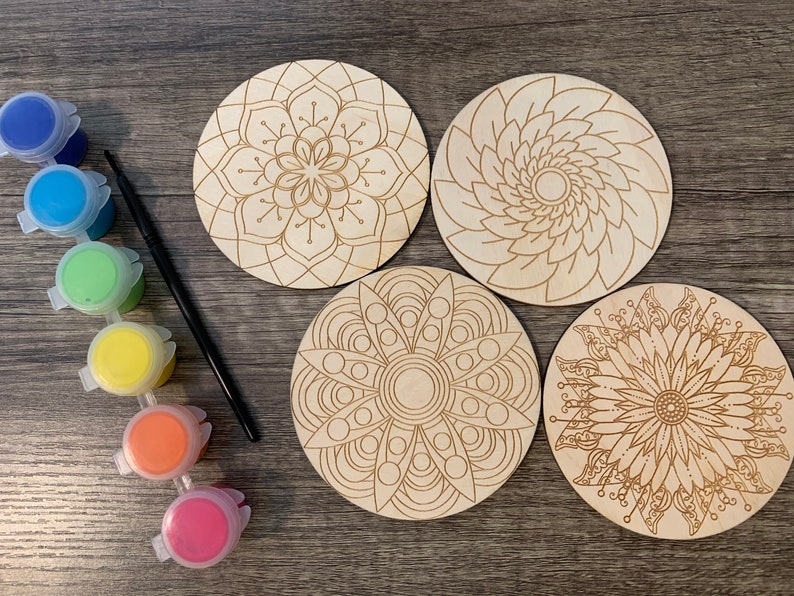 DIY Wooden Mandala Coloring Set DIY Mandala Coaster ONE OF EACH