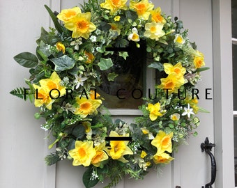 Spring Daffodil Door Wreath, Floral Front Door Wreath, Artificial Daffodil and Narcissi Wreath, Easter, Mothers Day