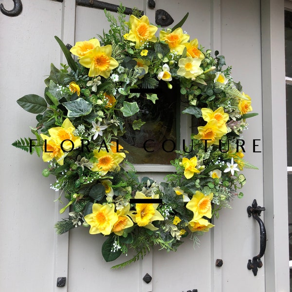 Spring Daffodil Door Wreath, Floral Front Door Wreath, Artificial Daffodil and Narcissi Wreath, Easter, Mothers Day