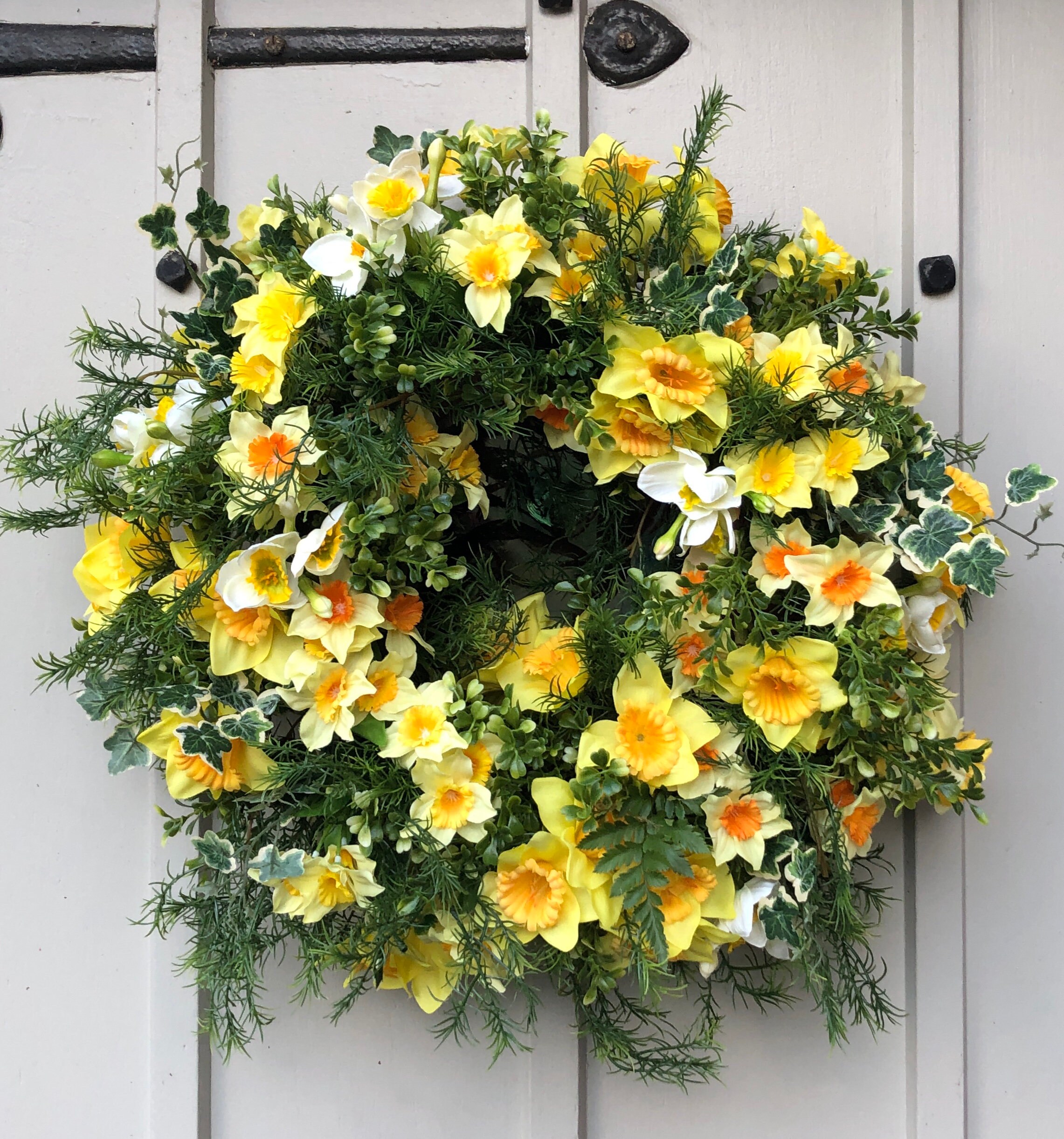 Spring Daffodil Door Wreath Floral Front Door Wreath Etsy UK