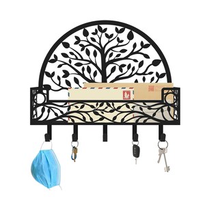 Mail and Key Holder for Wall Black, Tree of Life, Mask Holder for Wall, Key and Mail Organizer, Christmas Gift, Mask Organizer, Mail Holder