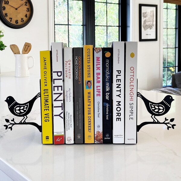 Bookends Black Pair - Book Ends to Hold Books, Bird on Branch - Home, Office & Bookshelf Decorative Book Stopper Rust-Proof Metal Anti-Slip