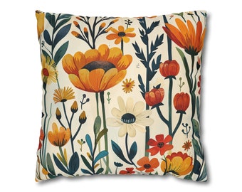 Taie d'oreiller carrée de la collection florale vibrante, housse de coussin décoratif, confortable et aux couleurs vives - Cadeau parfait pour une pendaison de crémaillère ou la fête des Mères